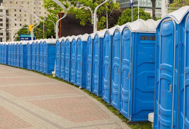 Seasonal porta potty units set up at a Holland, Michigan venue